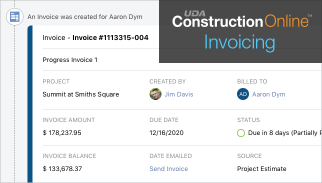 Invoices and Payments Now Available from the ConstructionOnline Contact Timeline