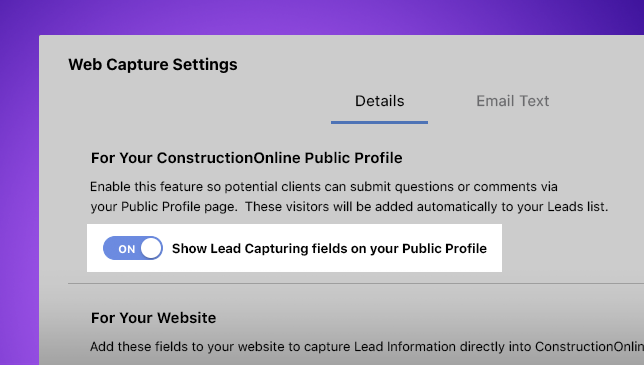 Capture New Construction Leads with Customizable Online Form available for ConstructionOnline Public Profiles