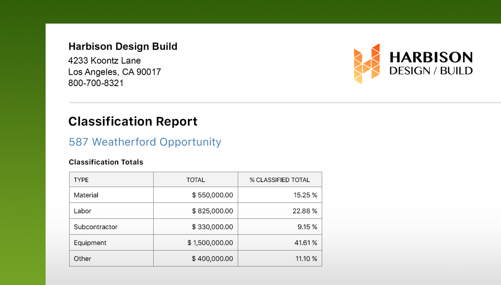 New for Construction Opportunities | Item Classification Report for Construction Estimates | Construction Management Software | UDA ConstructionOnline