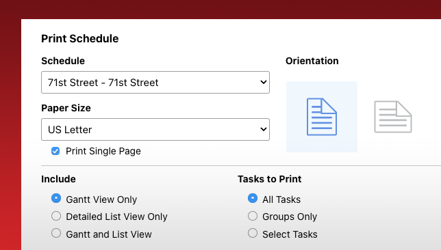 New Options for Printing Online Construction Schedules from UDA ConstructionOnline™ | Construction Management Software | Construction Scheduling Software